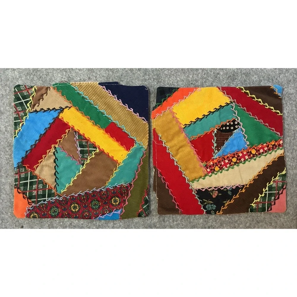 Vintage Crazy Quilt Patchwork Pillow Sham Cover Throw Set Cottagecore Top Boho
